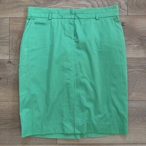 Faconnable Green Skirt Size 10 Lined Cotton Stretch Back Slit Pockets